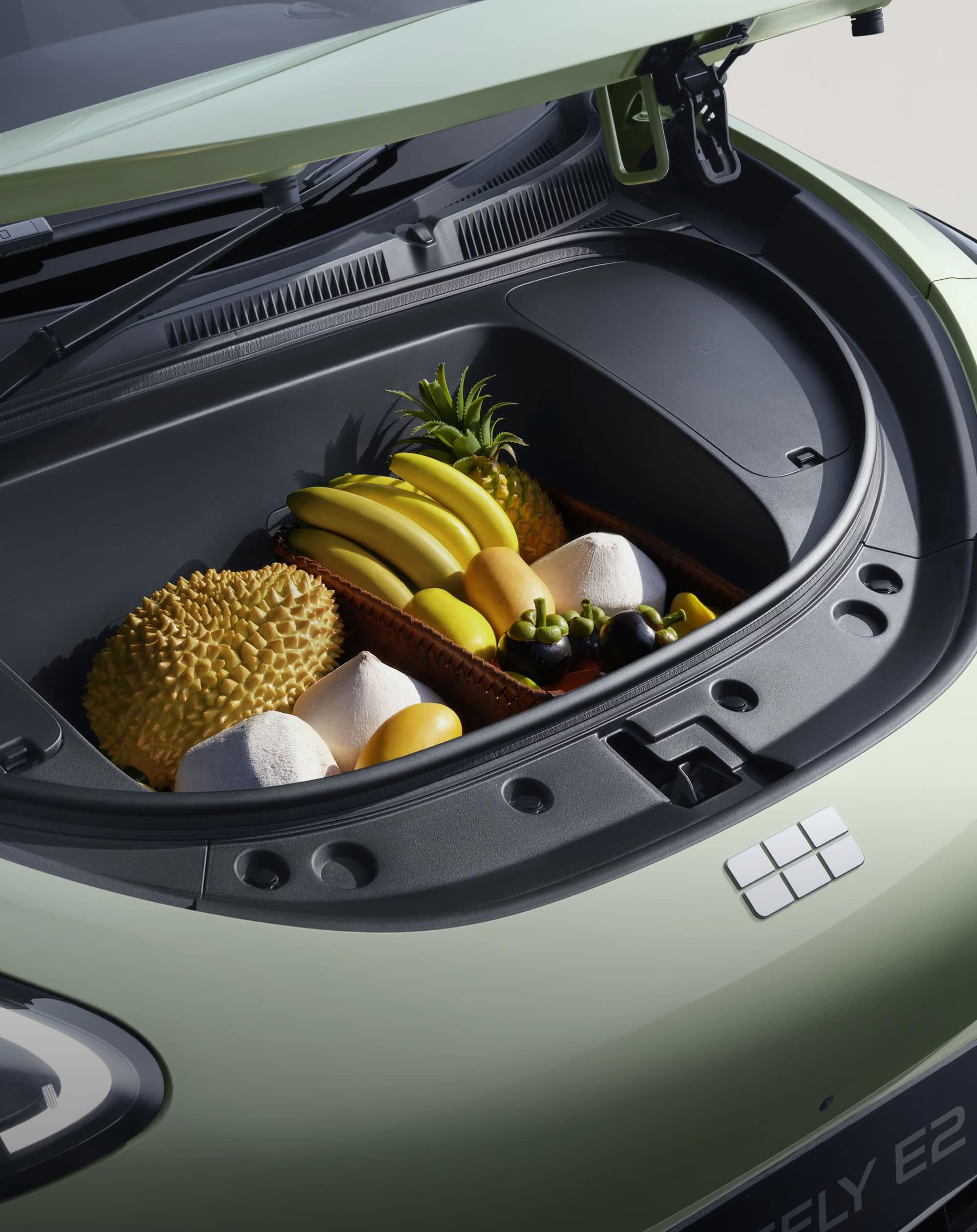 Geely E2 70 litre front trunk storage