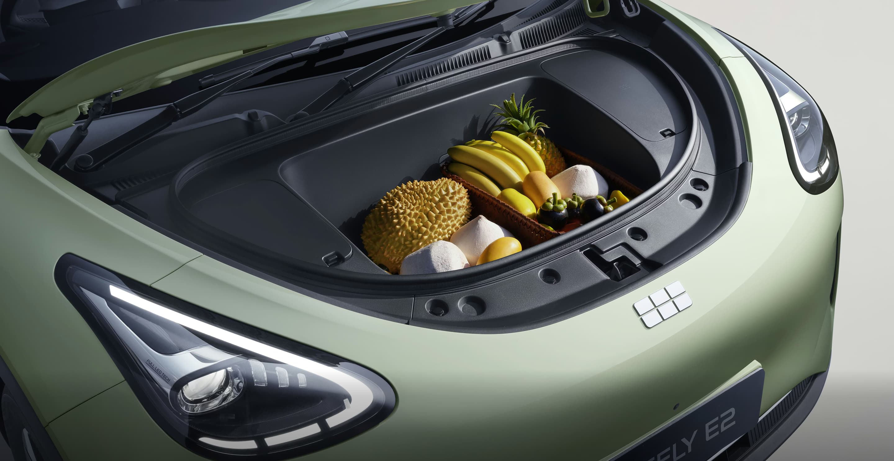 Geely E2 70 litre front trunk storage
