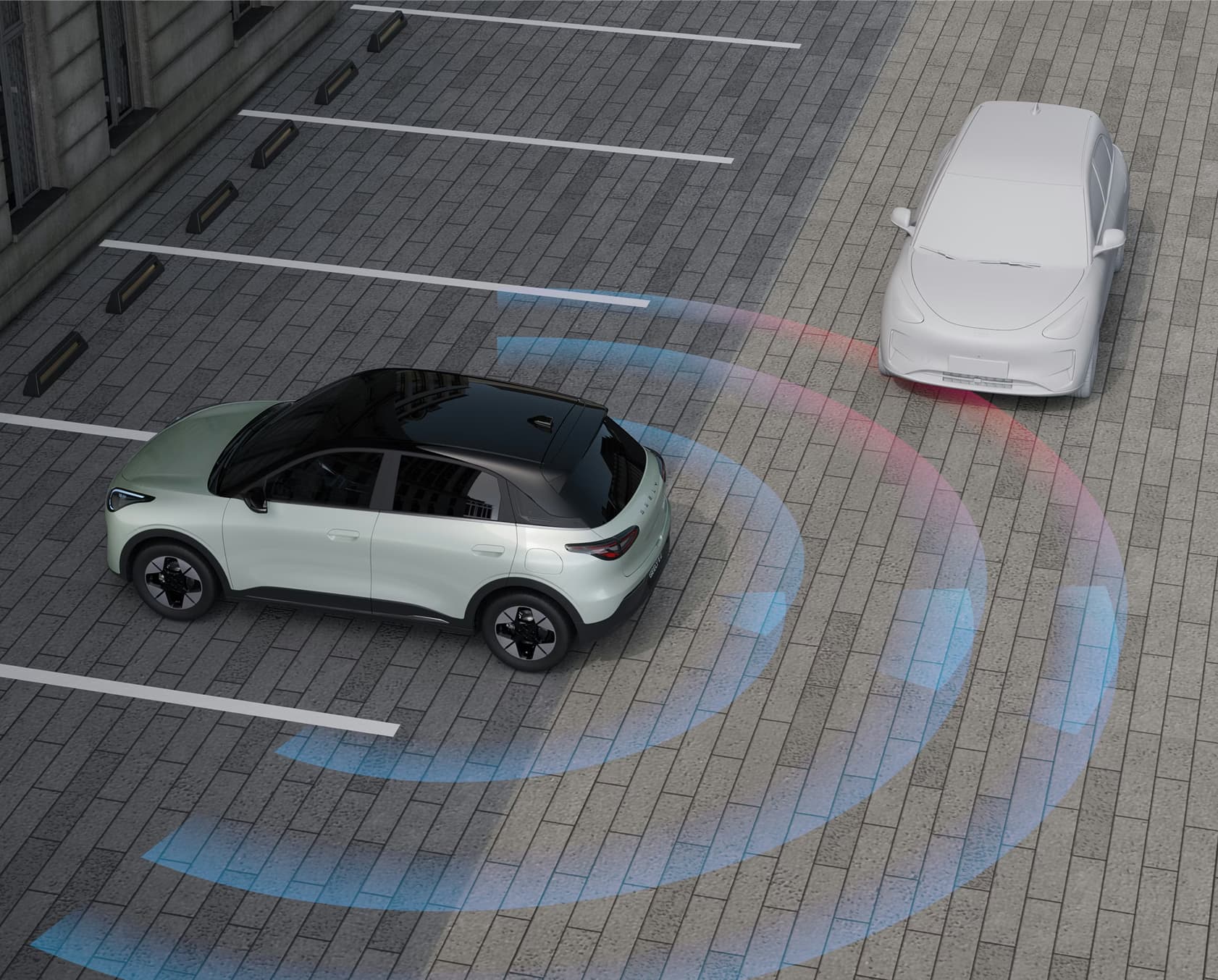 Geely E2 rear cross traffic alert