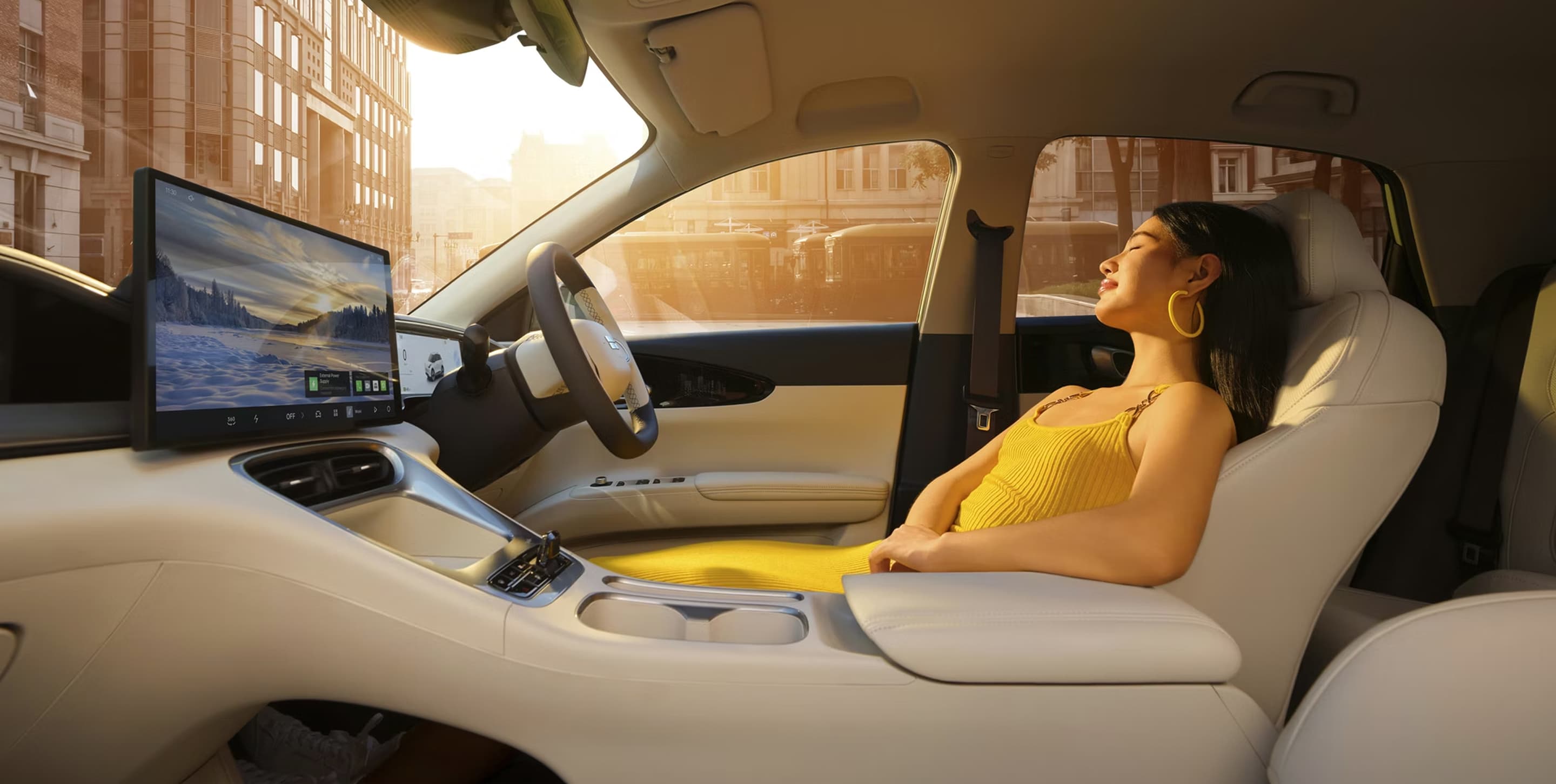 Geely E2 cabin with intuitive technology, comfort, and smart storage