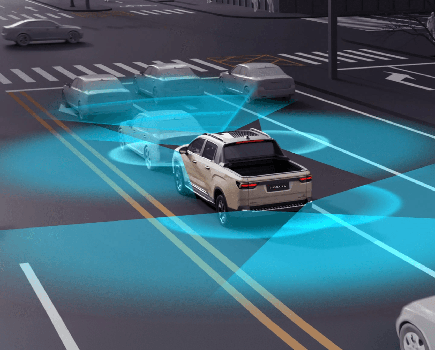 Geely Riddara Super Driving Assistant sensor coverage in city traffic